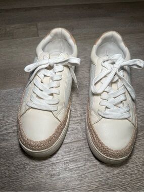 Women’s Cream Casual Sneakers with Tan Woven Trim size 6